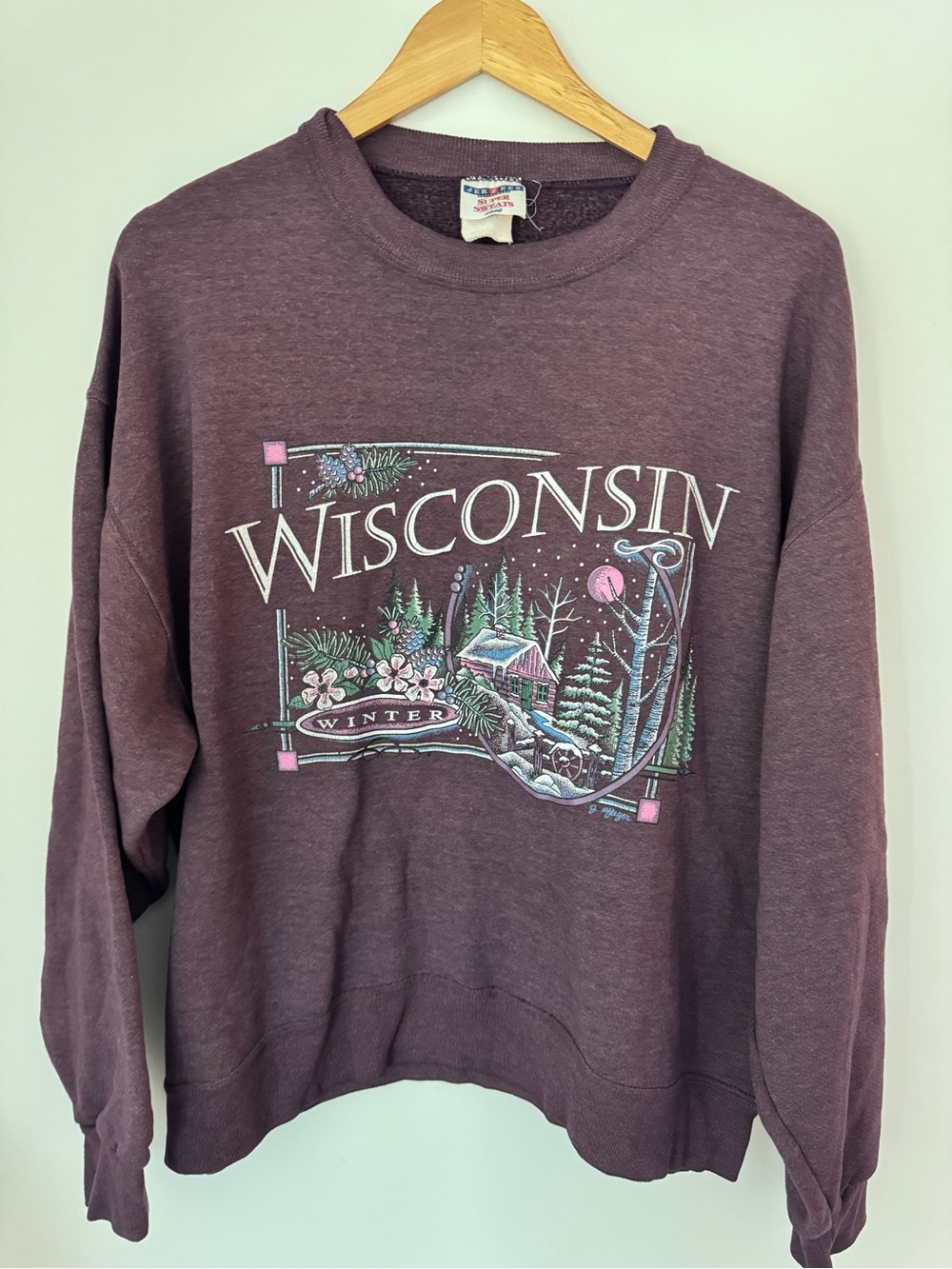 Vintage 90s Jerzees Super Sweats Wisconsin Winter Crewneck Sweatshirt Large L